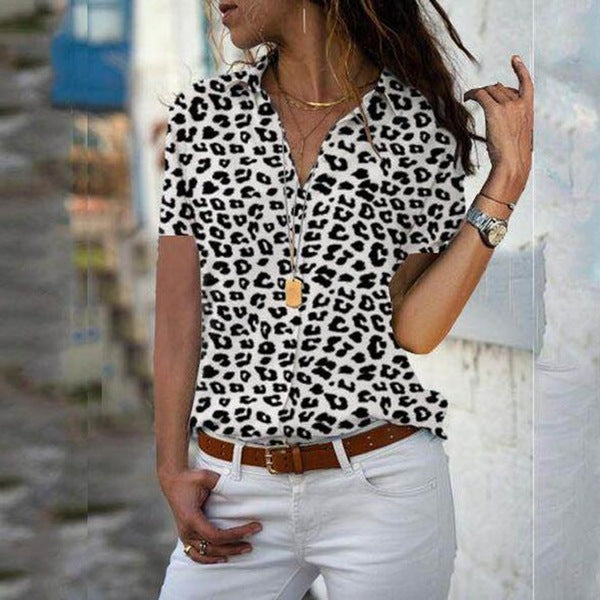 Summer Style Short-Sleeved V-Neck Women's Printed Shirt