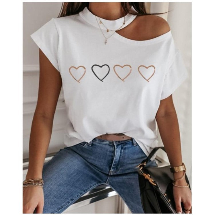 Casual Printed Letter Strapless Women's T-shirt