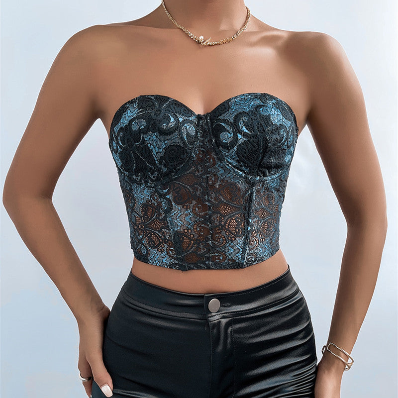 Contrasting Color Perspective Tube Top Women's Crop Top