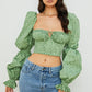 Floral Trumpet Sleeve Lace-Up Pleated Women's Crop Top