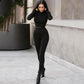 Two-Piece Fashion Suit With Long-Sleeved Crop Top And Trousers