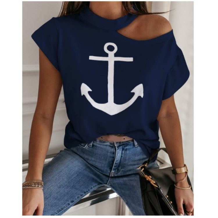 Casual Printed Letter Strapless Women's T-shirt