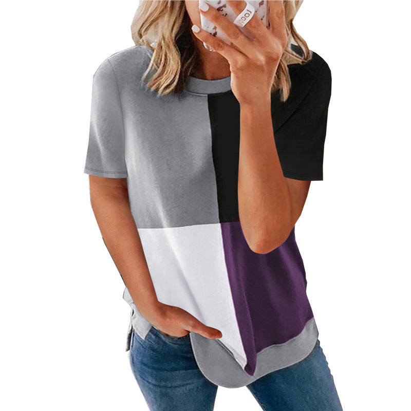 Women's Casual Color-blocking Top Round Neck T-Blood