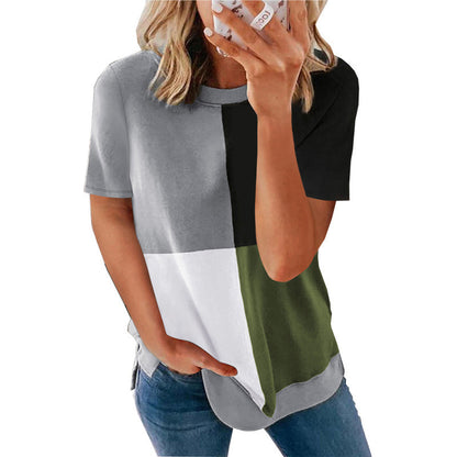 Women's Casual Color-blocking Top Round Neck T-Blood