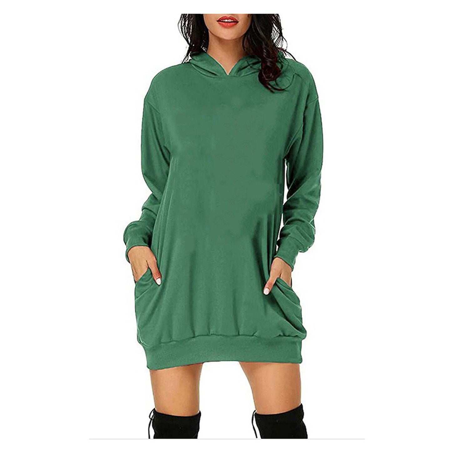 Solid Color Long Sleeves Loose Hat Dress Women's Sweater