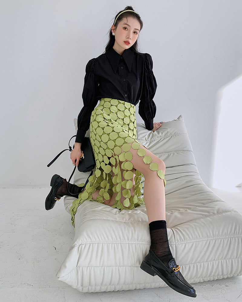 Cut-out And Spliced Fringe Design Slim Hip Women's Skirt