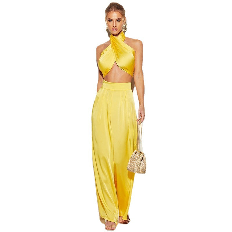 Tube Top Wide Leg Pants Two-piece Women's Suit